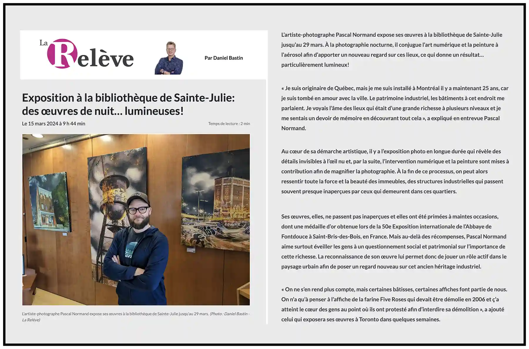 Article dans le journal La Relève